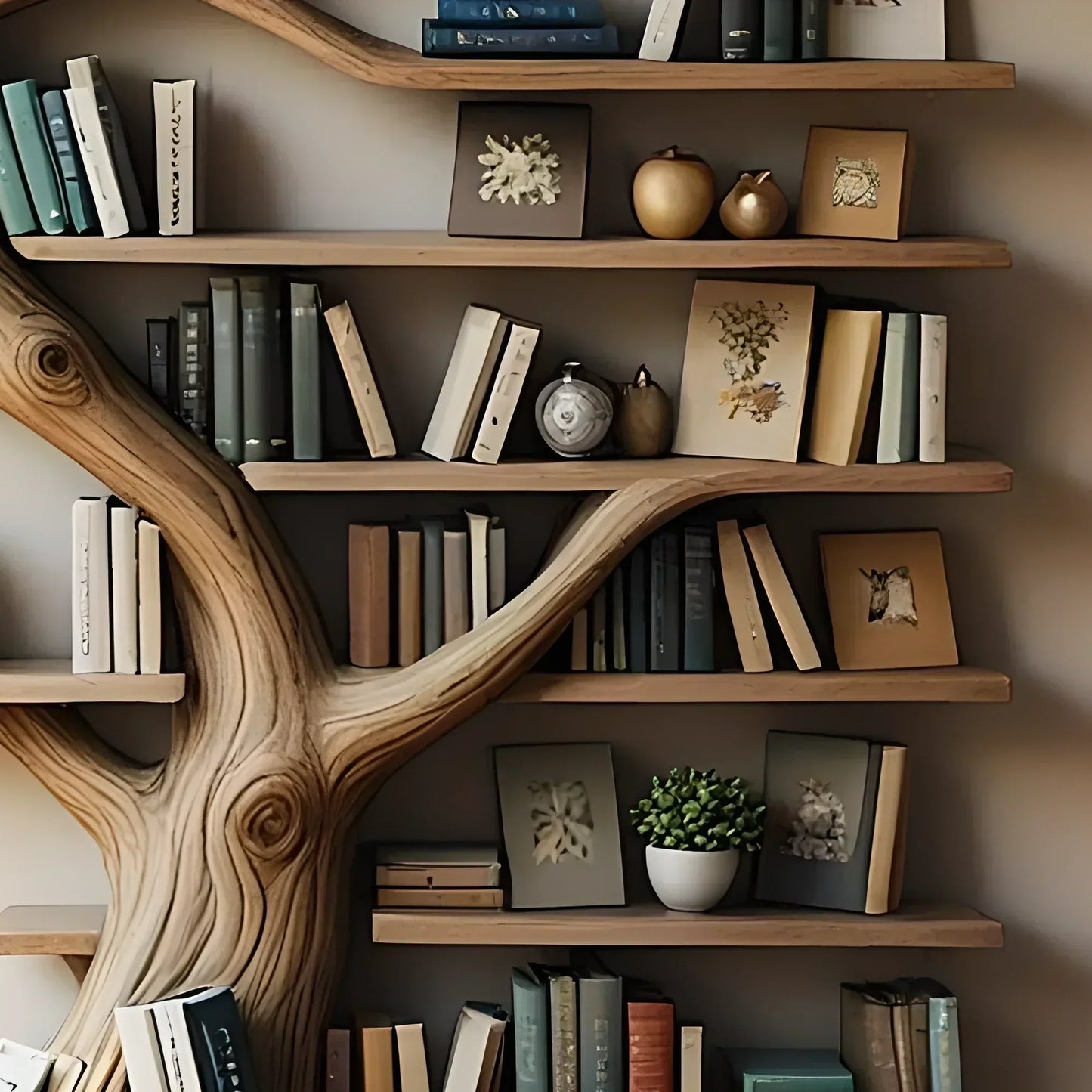 Solid wood tree shaped bookshelf, library bookshelf