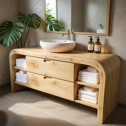 Aurora Bathroom Vanity – Natural Solid Wood Modern - Rustira