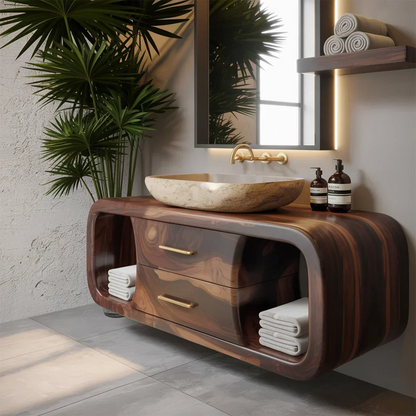 Elysian Bathroom Vanity – Natural Solid Wood Organic Modern - Rustira
