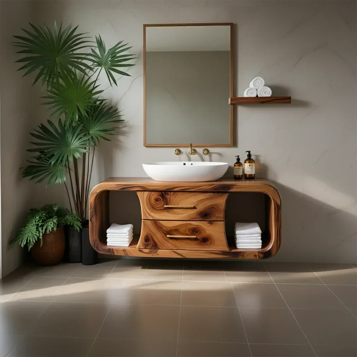 Elysian Bathroom Vanity – Natural Solid Wood Organic Modern - Rustira