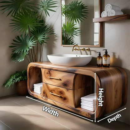 Elysian Bathroom Vanity – Natural Solid Wood Organic Modern - Rustira