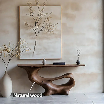 Fluid Sculpted Solid Wood Console Table — Organic Luxury Entryway Art Piece - Rustira