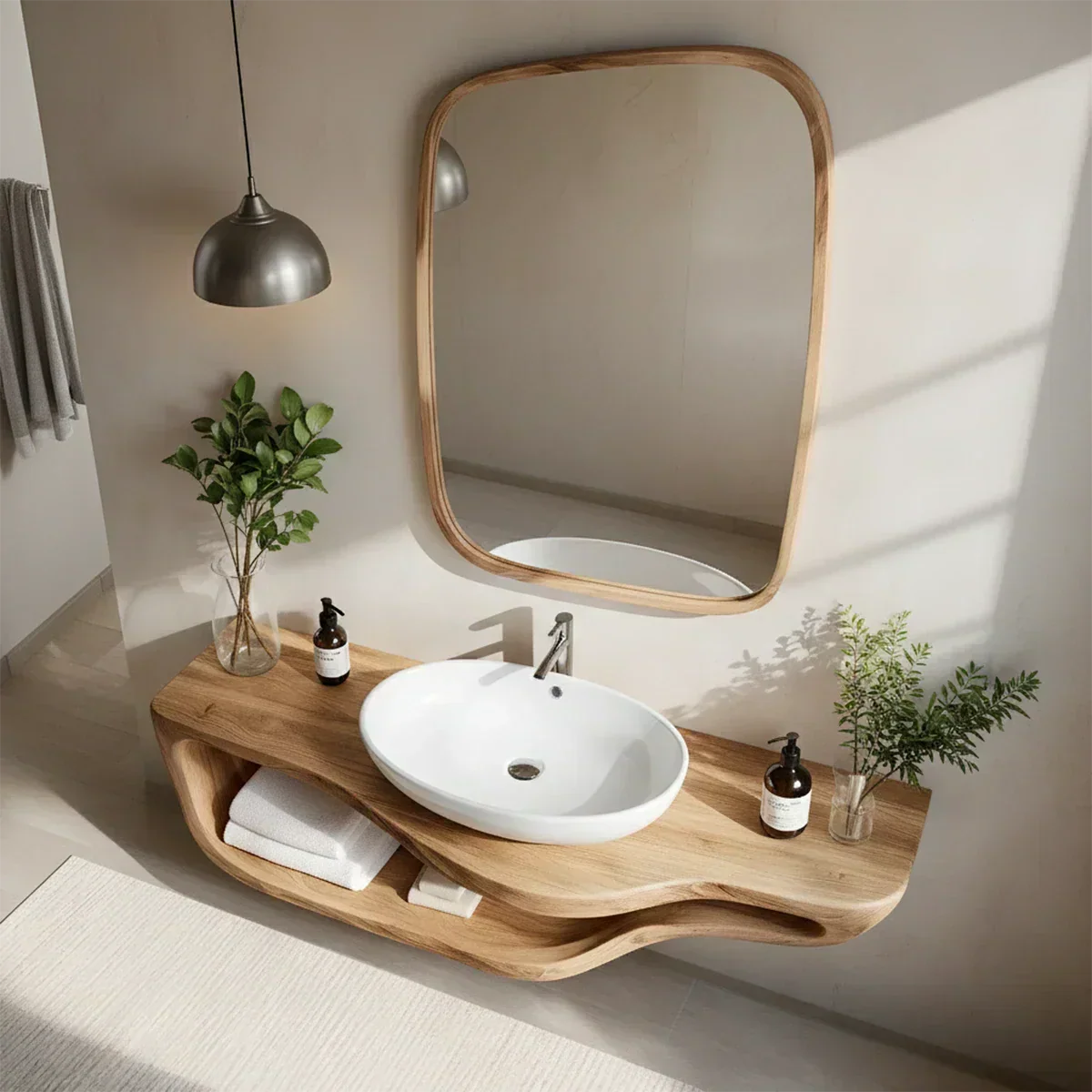 Handcrafted Live Edge Floating Bathroom Vanity With Shelf - Rustira