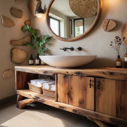 Handcrafted Live-Edge Rustic Solid Wood Bathroom Vanity - Rustira