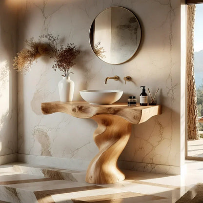 Handcrafted Live Edge Vanity with Sculpted Twisted Wood Base - Rustira