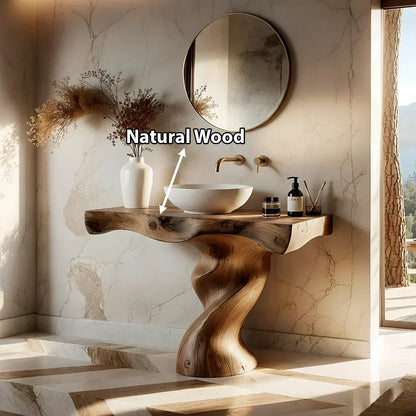 Handcrafted Live Edge Vanity with Sculpted Twisted Wood Base - Rustira