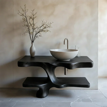 Handcrafted Solid Wood Vanity with Organic Branch Form - Rustira