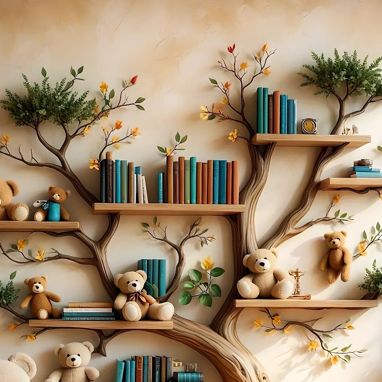 Wooden bookshelf designed in the shape of a tree - Create a joyful study space for children