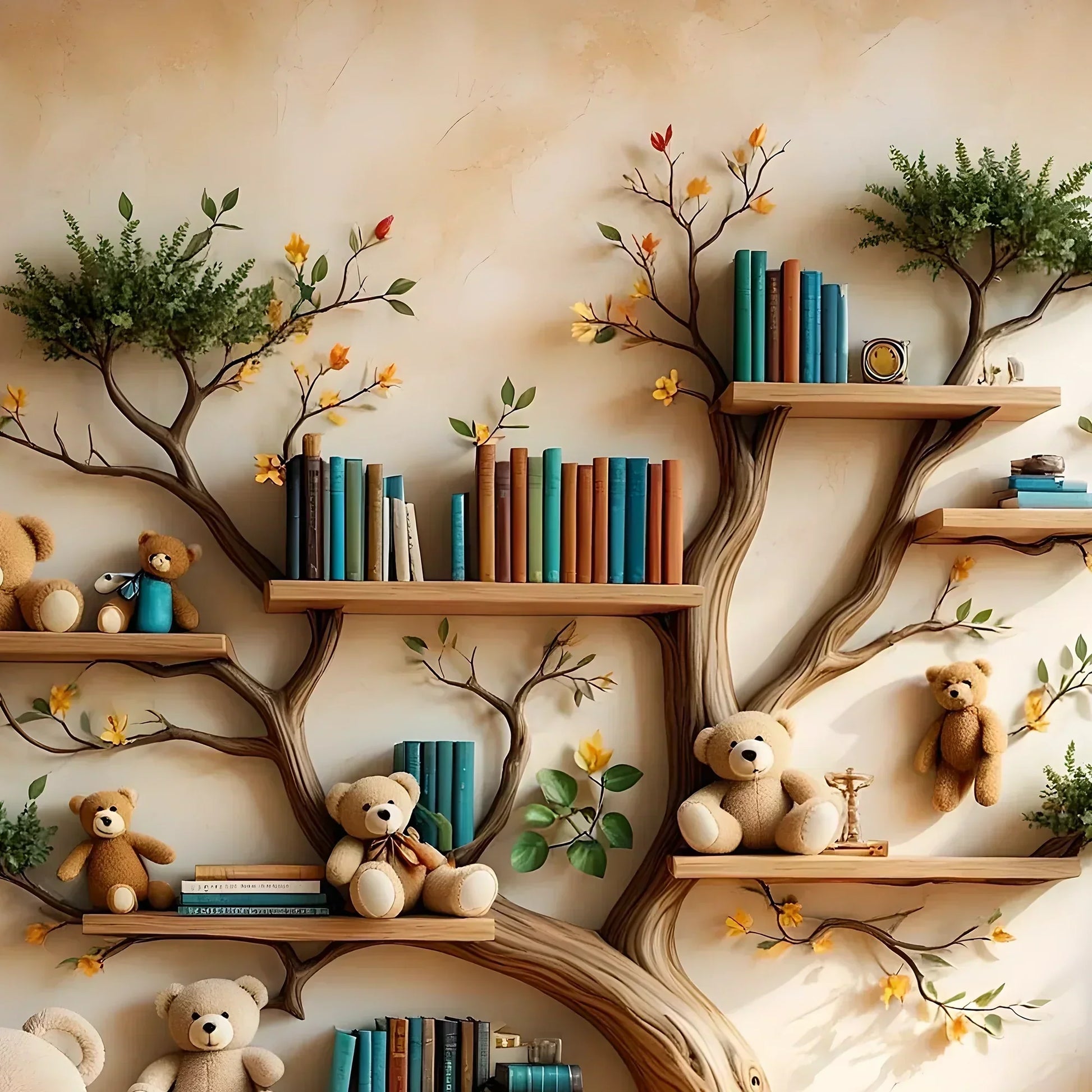 Wooden bookshelf designed in the shape of a tree - Create a joyful study space for children