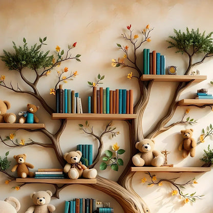 Wooden bookshelf designed in the shape of a tree - Create a joyful study space for children