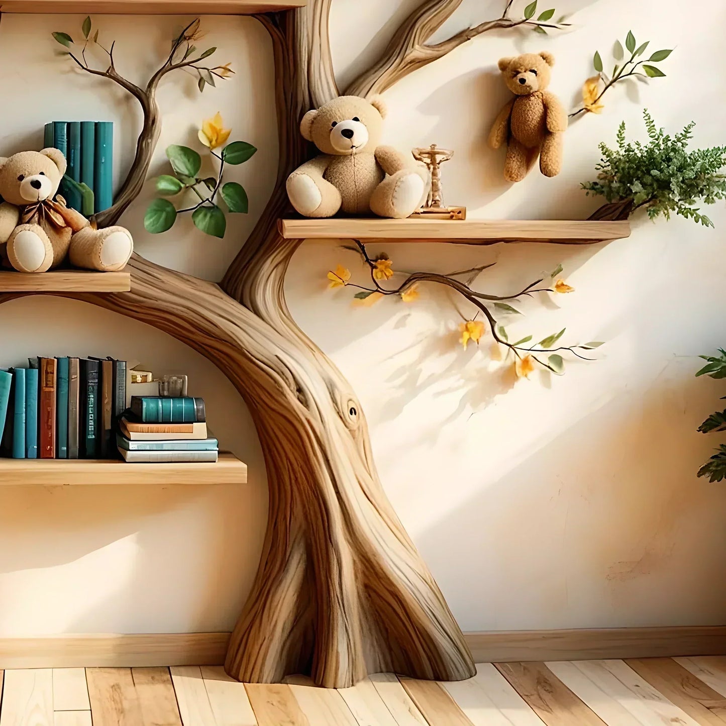 Wooden bookshelf designed in the shape of a tree - Create a joyful study space for children