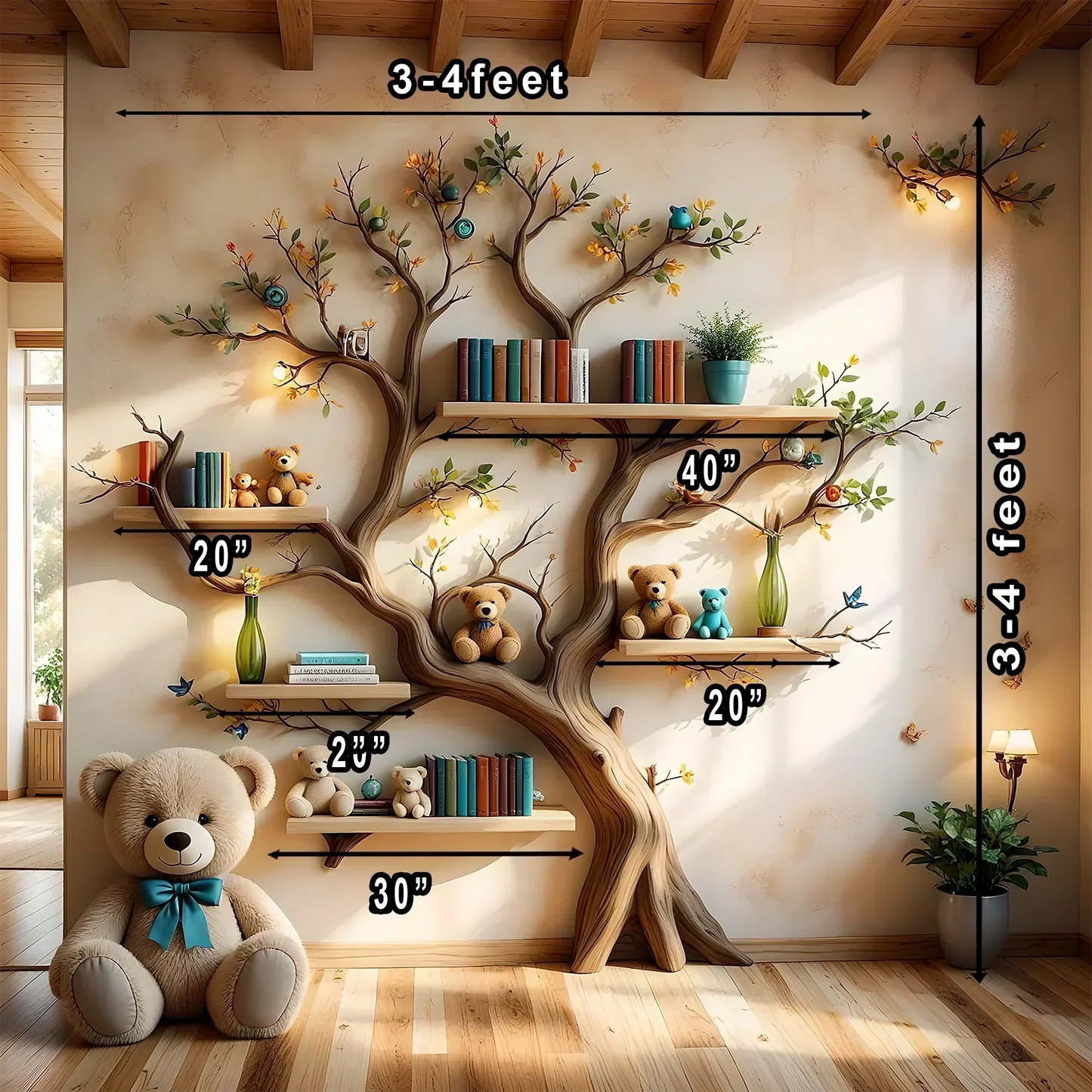 Wall-mounted bookshelf for children - Creative furniture made of natural wood