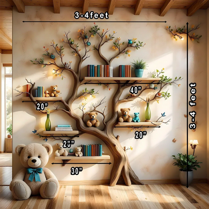 Wall-mounted bookshelf for children - Creative furniture made of natural wood