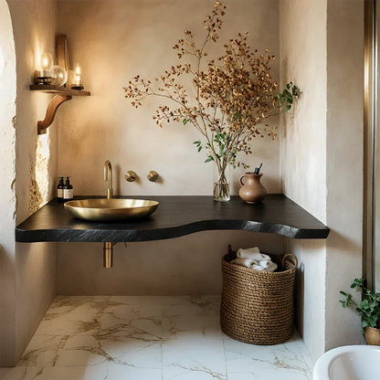 Live Edge Corner Floating Bathroom Vanity — Organic Wabi-Sabi Luxury - Rustira