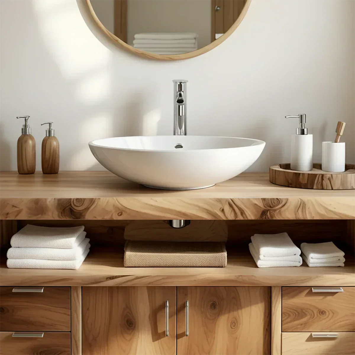 Live Edge Solid Wood Bathroom Vanity – Japandi Organic Design - Rustira