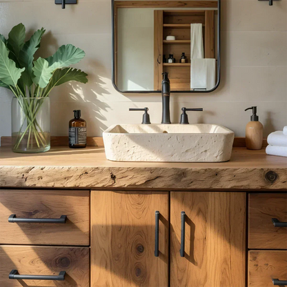 Live Edge Solid Wood Bathroom Vanity – Rustic Wabi-Sabi Cabinet - Rustira