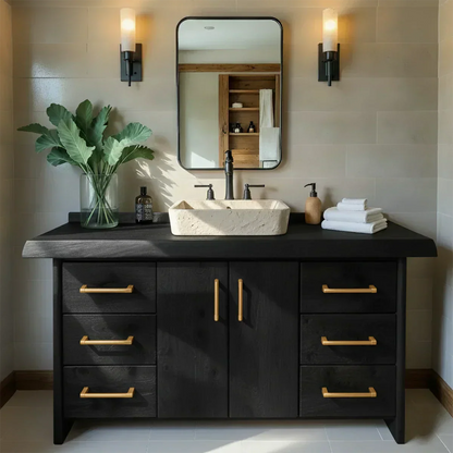 Live Edge Solid Wood Bathroom Vanity – Rustic Wabi-Sabi Cabinet - Rustira