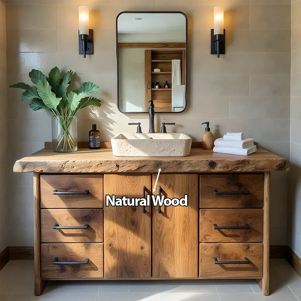Live Edge Solid Wood Bathroom Vanity – Rustic Wabi-Sabi Cabinet - Rustira