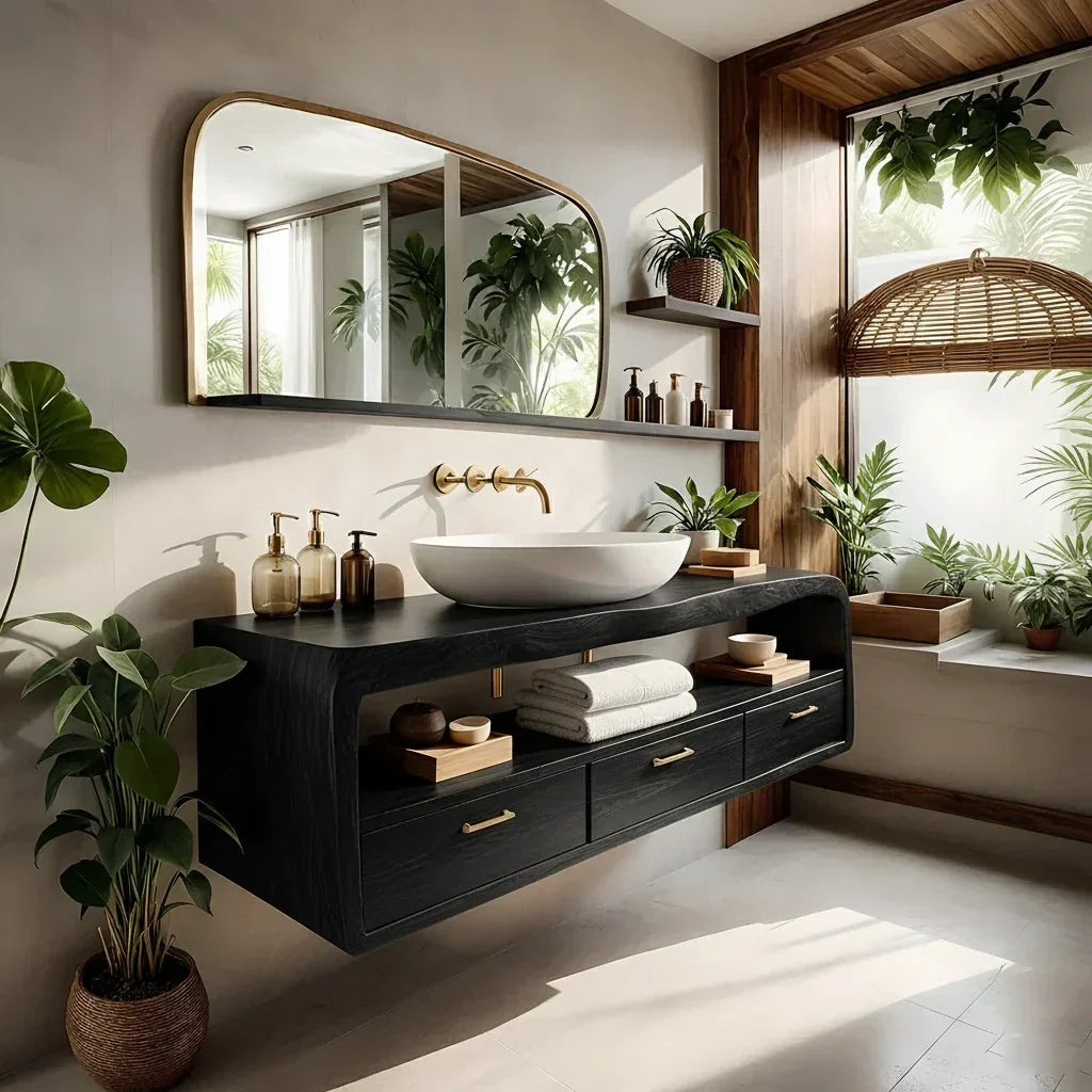 Live-Edge Walnut Floating Bathroom Vanity - Solid Wood Bathroom Cabinet - Rustira