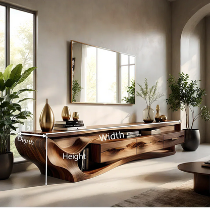 Luxury Wave-Carved Solid Wood TV Stand - Organic Modern Media Console - Rustira