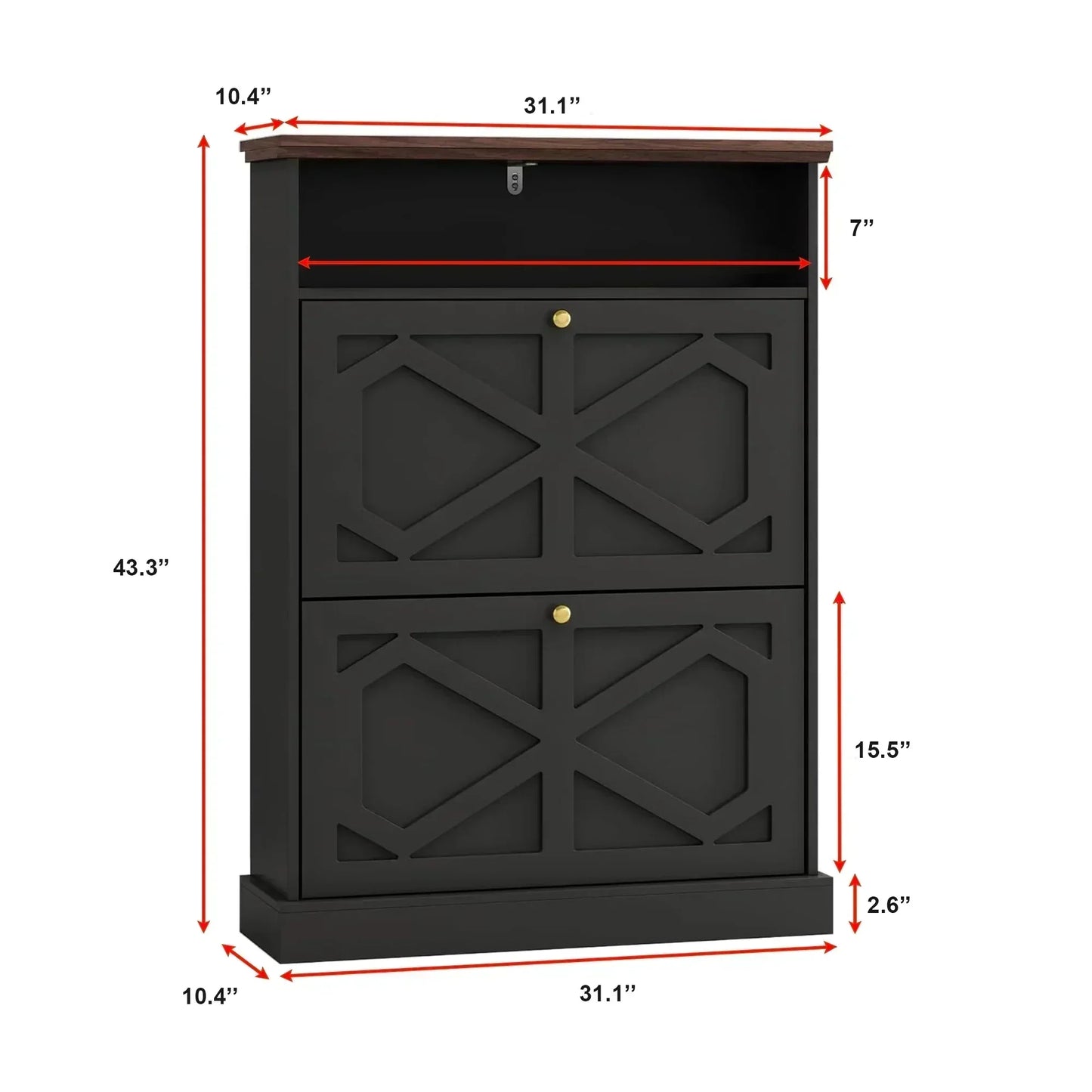 Modern Black 2-Tier Shoe Cabinet with X-Design & Top Shelf