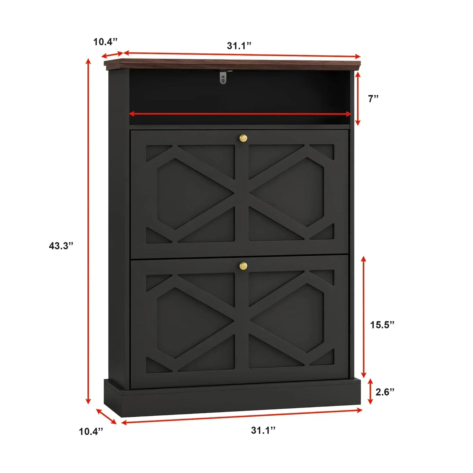 Modern Black 2-Tier Shoe Cabinet with X-Design & Top Shelf
