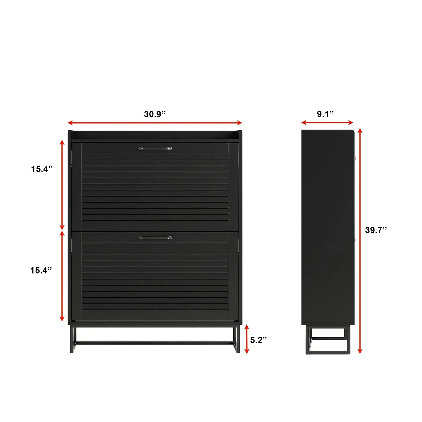 Modern Black Double Flip-Drawer Shoe Cabinet with Metal Base
