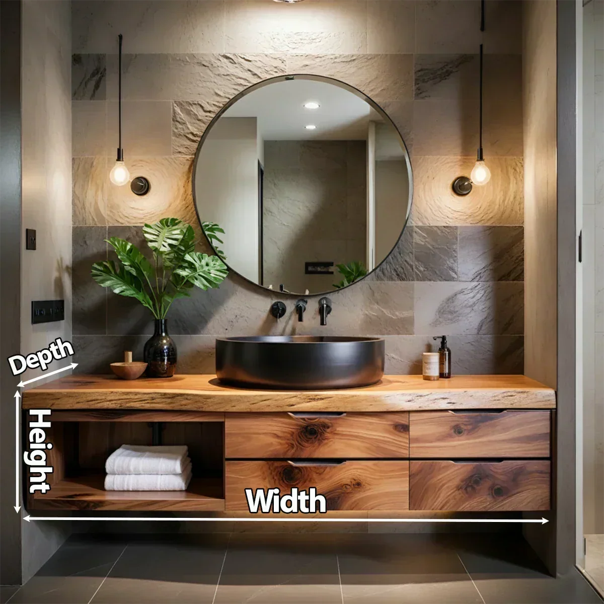 Modern Floating Natural Solid Wood Bathroom Vanity - Rustira