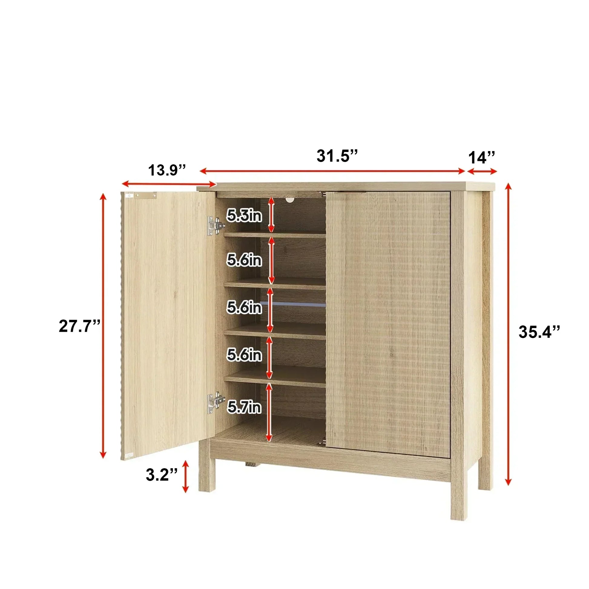 Modern Natural Wood Shoe Cabinet with Sliding Door – 6-Tier Storage