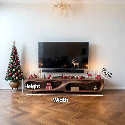 Modern Organic Solid Wood TV Stand with Sculptural Curved Design - Rustira