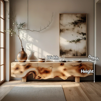 Natural Burl Flow Solid Wood TV Console – Wabi Sabi Organic Design - Rustira