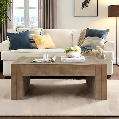 49″ Natural Wood Coffee Table – Minimalist Style, Holds up to 100lbs