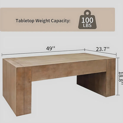 49″ Natural Wood Coffee Table – Minimalist Style, Holds up to 100lbs