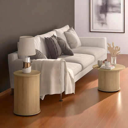 Natural Wood Round Coffee Table Set – Large Size 55cm & Small Size 38cm – Modern Nesting Design