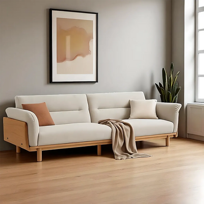 Natural ash wood sofa – sturdy frame, bright wood grain, modern design