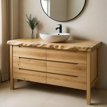 Solid Wood Bathroom Vanity with Live-Edge Countertop