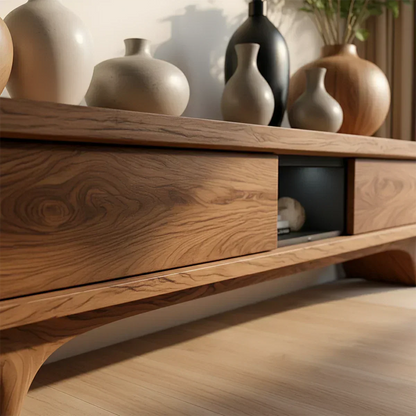 Organic Curved Solid Wood TV Stand – Mid-Century Modern Media Console - Rustira