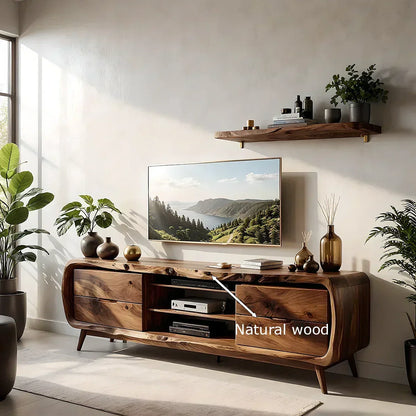 Rounded Edge Solid Wood TV Stand - Organic Modern Media Console - Rustira