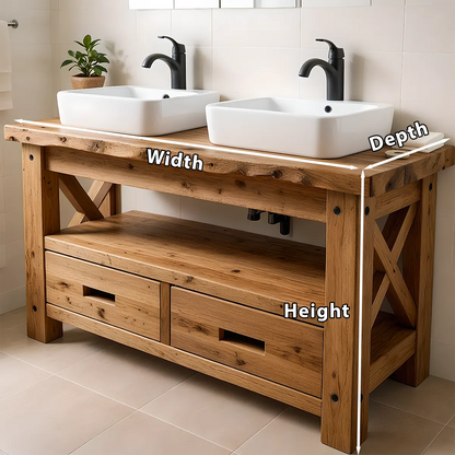 Rustic Farmhouse Solid Wood Double Sink Vanity With Drawers - Rustira