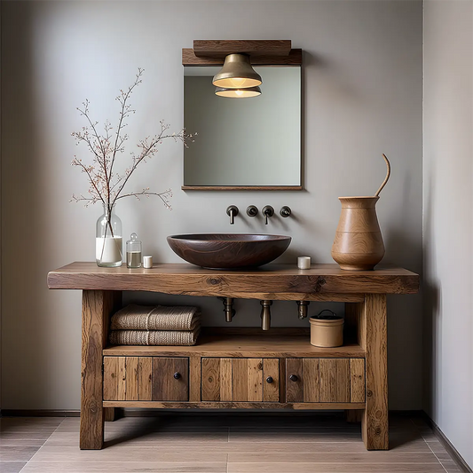 Rustic Heritage Oak Bathroom Vanity – Handcrafted Wood - Rustira