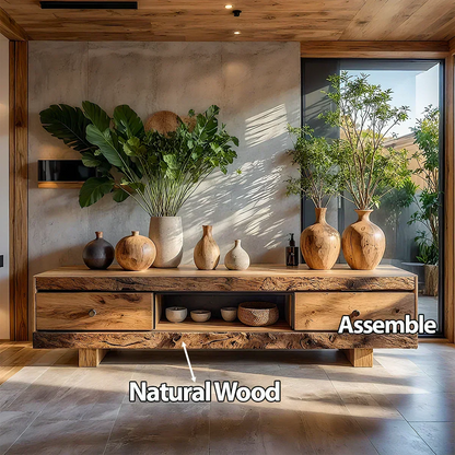 Rustic Solid Wood Wabi-Sabi TV Stand with Natural Grain & Drawers - Rustira