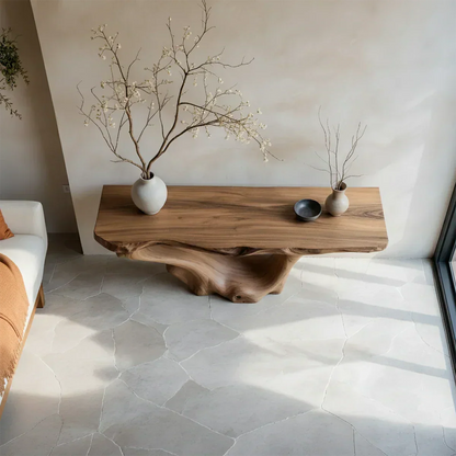 Sculptural Organic Solid Wood Console Table – Art Form Base - Rustira