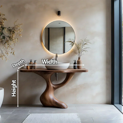 Sculptural Pedestal Wood Vanity – Organic Modern Bathroom Sink Table - Rustira