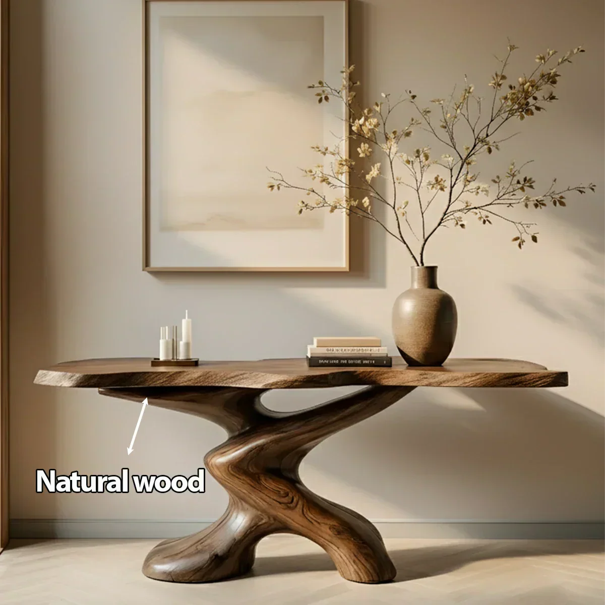Sculptural Solid Wood Console Table — Organic Japandi Entryway Art Piece - Rustira