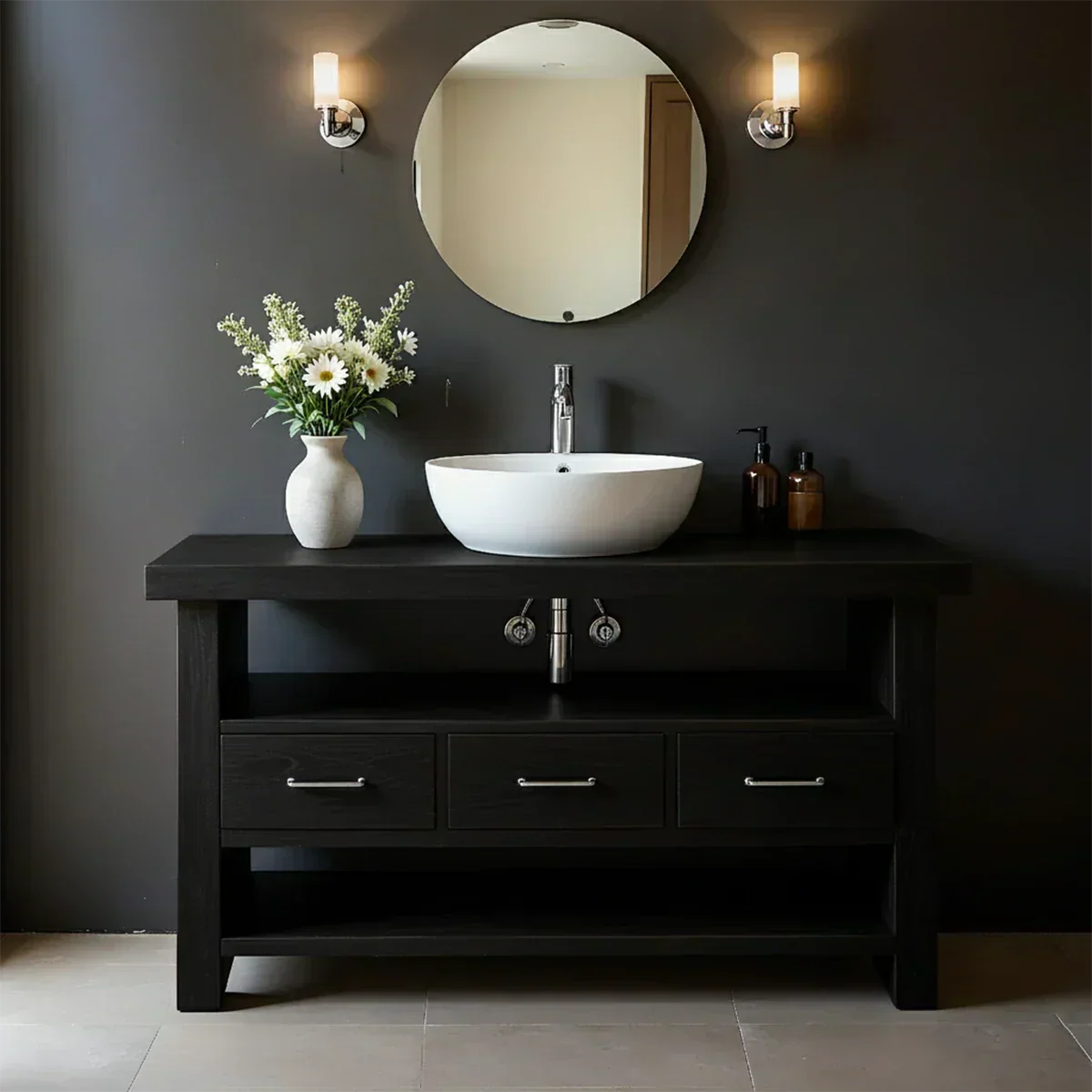 Single Sink Solid Wood Bathroom Vanity – Japandi Minimalist Design - Rustira