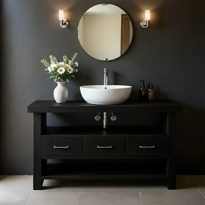 Single Sink Solid Wood Bathroom Vanity – Japandi Minimalist Design - Rustira