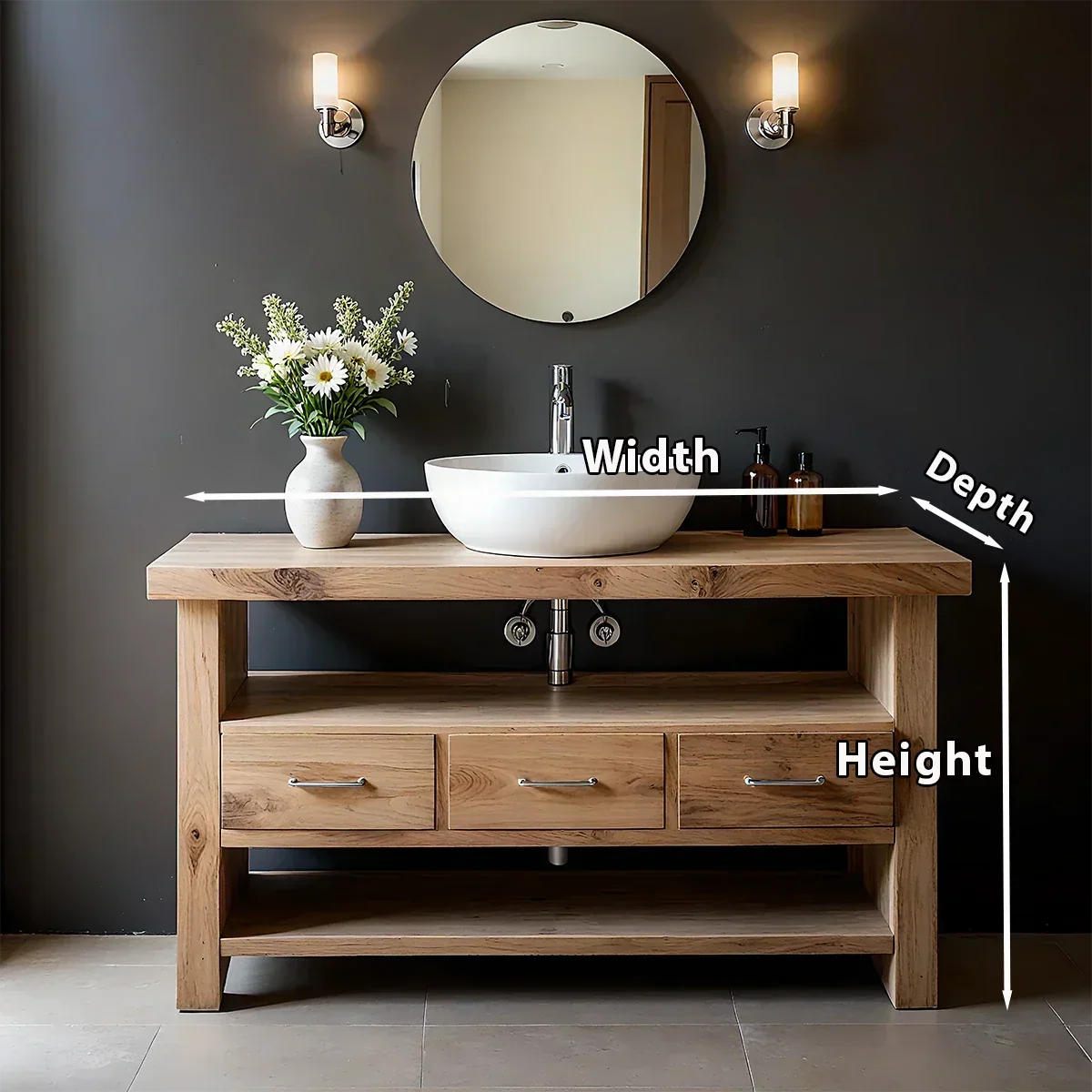 Single Sink Solid Wood Bathroom Vanity – Japandi Minimalist Design - Rustira