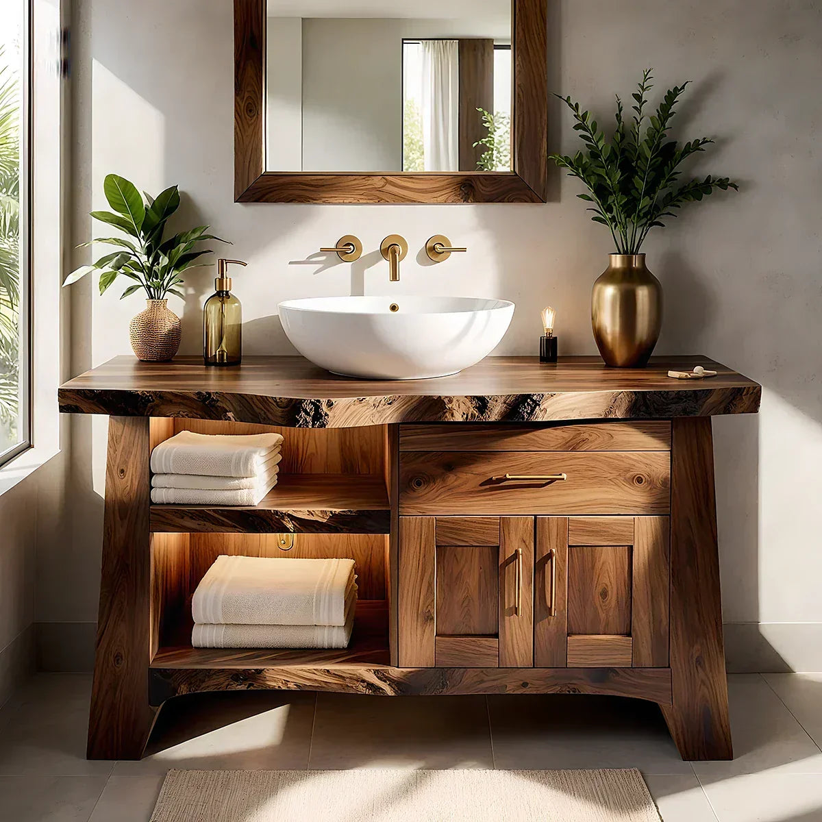 Solid Wood Bathroom Vanity — Natural Luxury Japandi Design - Rustira