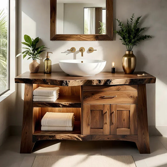 Solid Wood Bathroom Vanity — Natural Luxury Japandi Design - Rustira