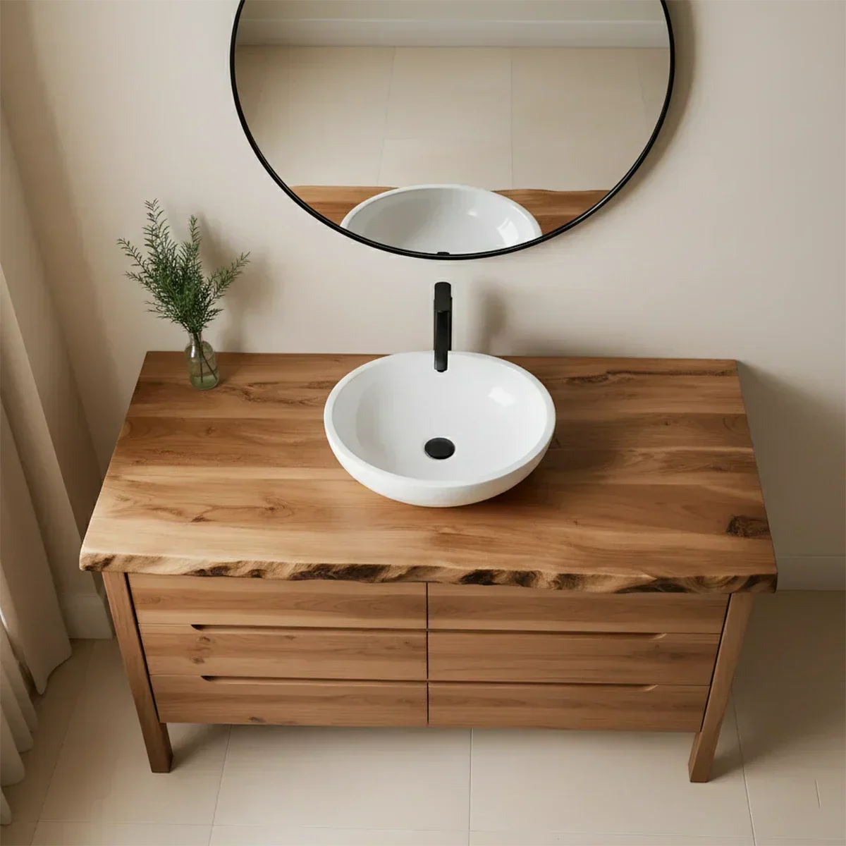 Solid Wood Bathroom Vanity with Live-Edge Countertop - Rustira